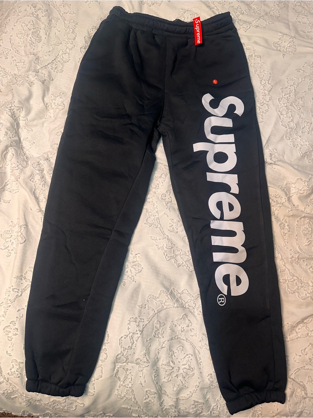 Supreme Black Sweatpants with White Logo